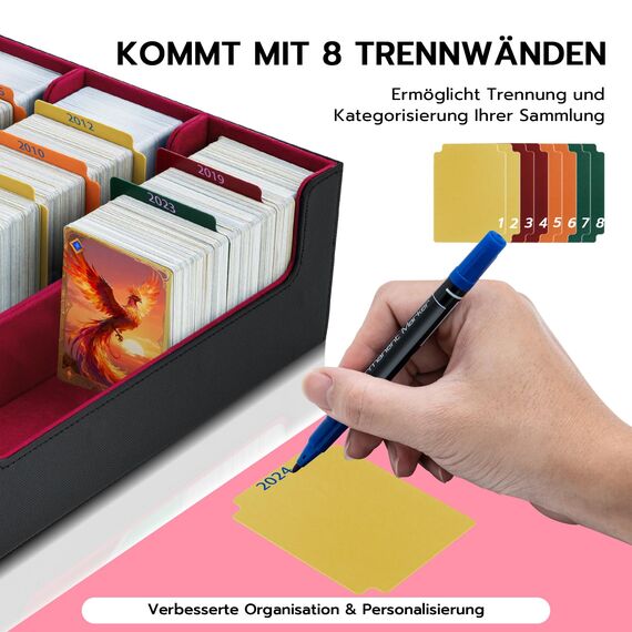 Tolesum Card Deck Box for MTG, Gathering Kartenbox für 1800+ Karten mit Trennwänden,PU Leder Starkes Magnetic Sammelkarten Aufbewahrungsbox Kompatibel Magic Commander TCG Karten[Schwarz & Rot]