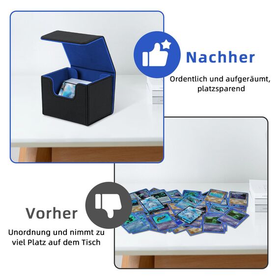 Tolesum Card Deck Box for MTG, Gathering Kartenbox für 100+ Karten, PU Leder Starkes Magnetic Sammelkarten Box Kompatibel Magic Commander TCG Karten (Horizontal-Schwarz und blau)