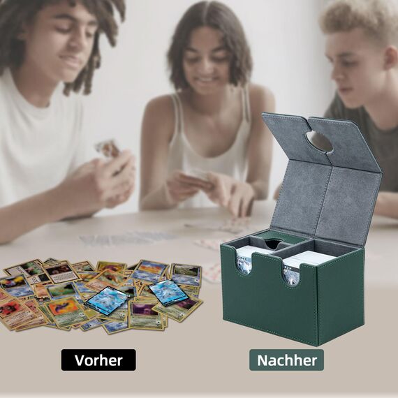 Tolesum Card Deck Box for MTG, Kartenbox mit Würfel Tray, Gathering Aufbewahrungsbox für 200+Karten, PU Leder Starkes Magnetic Sammelkarten Box Kompatibel Magic Commander TCG Karten -(Grün)