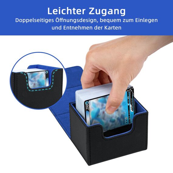 Tolesum Card Deck Box for MTG, Gathering Kartenbox für 100+ Karten, PU Leder Starkes Magnetic Sammelkarten Box Kompatibel Magic Commander TCG Karten (Horizontal-Schwarz und blau)