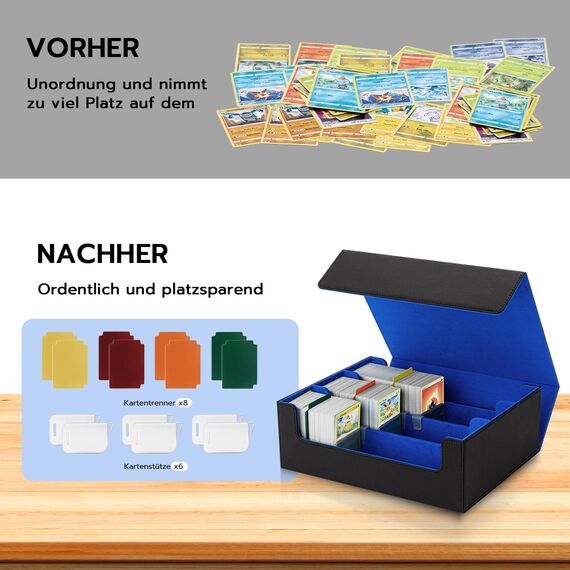 Tolesum Card Deck Box for MTG, Gathering Kartenbox für 1800+ Karten mit Trennwänden,PU Leder Starkes Magnetic Sammelkarten Aufbewahrungsbox Kompatibel Magic Commander TCG Karten-Schwarz und blau