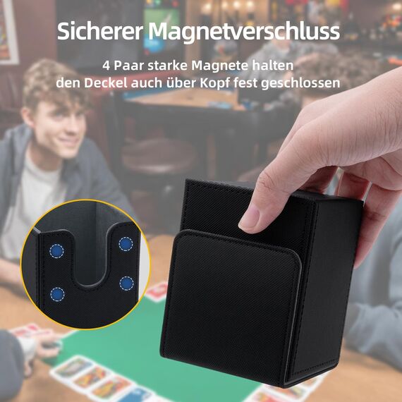 Tolesum Card Deck Box for MTG, Gathering Kartenbox für 100+ Karten, PU Leder Starkes Magnetic Sammelkarten Box Kompatibel Magic Commander TCG Karten (Vertikal-Schwarz)