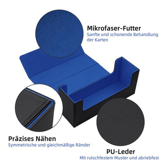 Tolesum Card Deck Box for MTG, Gathering Kartenbox für 580+ Ungesleevte Karten/ 35pt /130pt Sammelkarten Hüllen, PU Leder Magnetic Sammelkarten Box Kompatibel Magic Commander TCG Karten-Schwarz&Blau