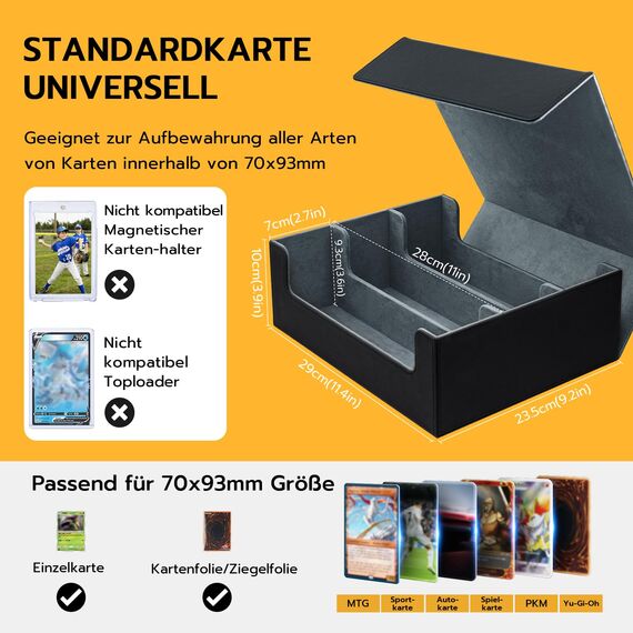 Tolesum Card Deck Box for MTG,Gathering Kartenbox für 1800+ Karten mit Trennwänden,PU Leder Starkes Magnetic Sammelkarten Aufbewahrungsbox Kompatibel Magic Commander TCG Karten[Schwarz&Grau]