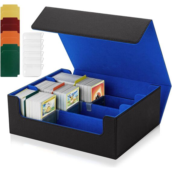 Tolesum Card Deck Box for MTG, Gathering Kartenbox für 1800+ Karten mit Trennwänden,PU Leder Starkes Magnetic Sammelkarten Aufbewahrungsbox Kompatibel Magic Commander TCG Karten-Schwarz und blau