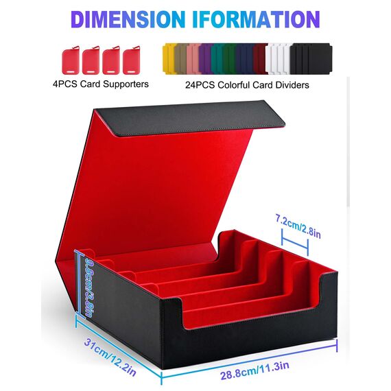 UAONO Kartenaufbewahrungsbox für Trading Cards, 2400+ MTG Commander Deck Box mit 24pcs bunten Teilern, Kartenetui passend für Magic TCG PTCG Spielkarten(schwarz&rot)