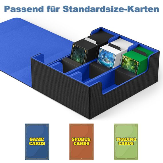Mlikero Sammelkarten-Aufbewahrungsbox für 1800+ Karten, Magnetische Karten Deck-Box passend für MTG und Sports Karten, Premium Commander Karten Deck-Box mit 10 kompatiblen Kartenteilern (Schwarz&Blau)