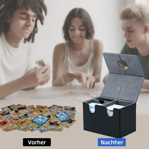 Tolesum Card Deck Box for MTG, Kartenbox mit Würfel Tray, Gathering Aufbewahrungsbox für 200+Karten, PU Leder Starkes Magnetic Sammelkarten Box Kompatibel Magic Commander TCG Karten -(Schwarz)