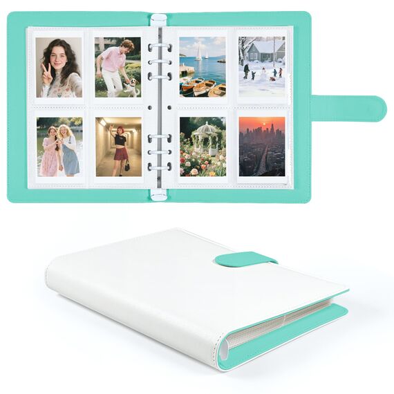 Fotoalbum 200 Fotos 2x3 Inch, Nachfüllbar PU Leder Album mit Seiten, Kompatibel mit Fujifilm Instax Mini 12 11 9 8+ 8 99 40 90 7 Evo LiPlay, Polaroid Snap/PIC-300/Z2300 Sofortbildkameras (Grün-Weiß)
