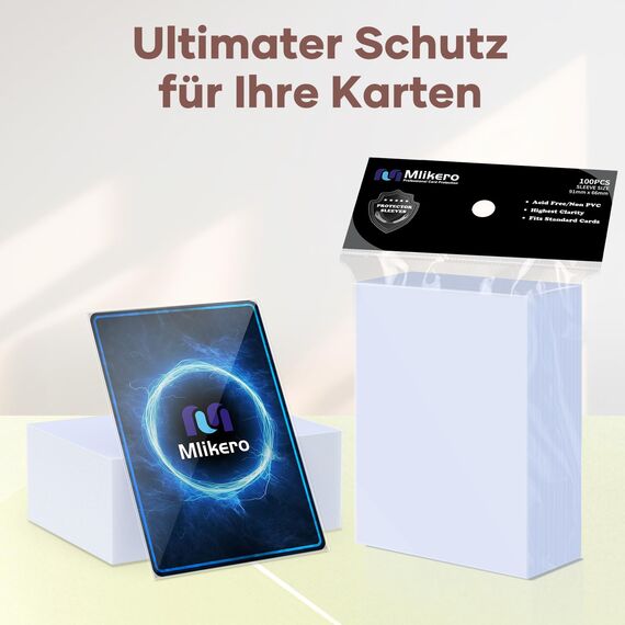 Mlikero 100 Stück Standard Soft Kartenhüllen, Transparente Kartenhüllen Passend für MTG Karten, Sammelkarten, Sportkarten, Karten Hüllen 66 x 91 mm