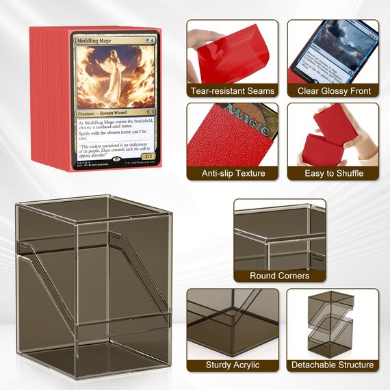 Mlikero 6 Stück Card Deck Boxen, Schwarz Commander Kartenbox mit 600Pcs Kartenhüllen und Kartentrenner, Standardformat Deckbox Sammelkarten Box Fit für MTG, Sammelkarten, Sportkarten (6 Farben)