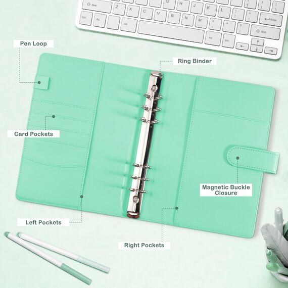 A5-Bindekarte Sammler mit 30 Pack 4-Pocket-Seiten,6 Ringbuch-Album mit 240 Kartenfächern, PU-Leder-Bindemittel mit magnetischem Schnallenverschluss zum Organisieren von Sammelkarten, K-Pop-Fotokarten