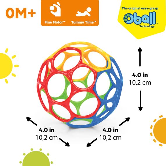 Bright Starts, Oball Classic, flexibler und leicht zu handhabender Ball, sensorisches Aktivitätsspielzeug für Kinder aller Altersstufen, mehrfarbig