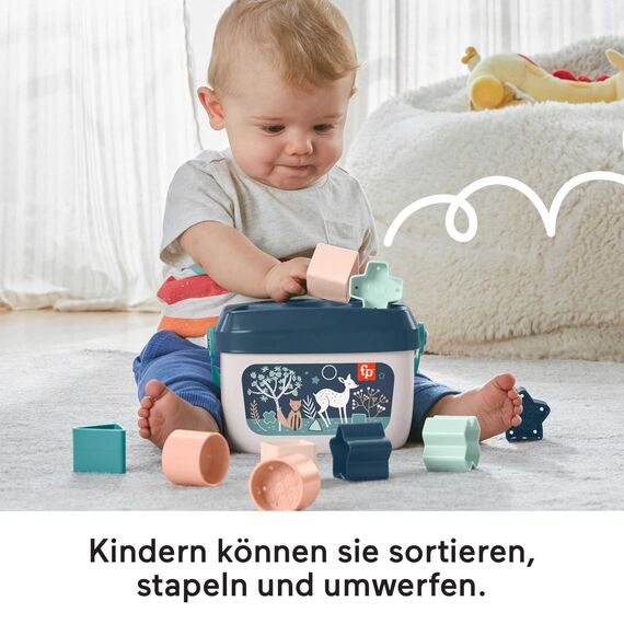Fisher-Price - Babys erste Bausteine – Marineblaues Kitz, Set mit 10 Bausteinen zum Stapeln und Sortieren, Bauspielzeug, Babyspielzeug für Kleinkinder ab 6 Monaten, HJP20