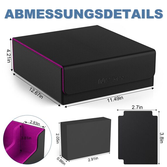 Mlikero Sammelkarten-Aufbewahrungsbox für 2400+ Karten, Magnetische Karten Deck-Box mit 10 Kartenteilern und 4 Schaumstoffstoppern, Leder Commander Deck-Box Fit für MTG, TCG (4 Reihen, Schwarz&Lila)