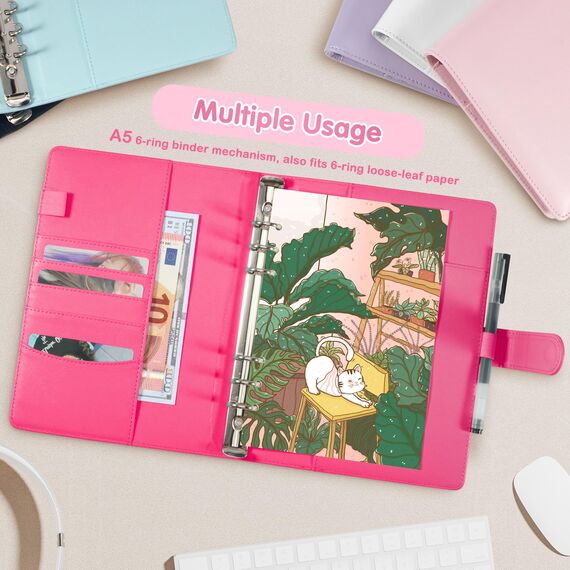A5 Kpop Photocard Holder Book with 30 Pack 4-Pocket Refill Pages, A5 6 Ring Binder 2.5x3.5 Photo Collector and Sleeves (Rose Pink)