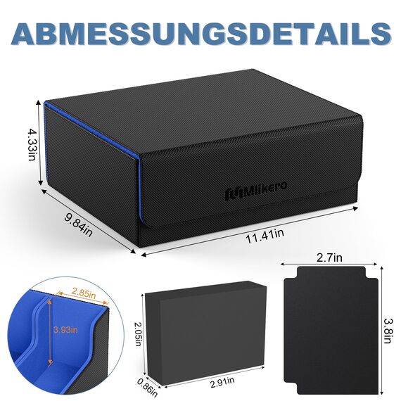 Mlikero Sammelkarten-Aufbewahrungsbox für 1800+ Karten, Magnetische Karten Deck-Box passend für MTG und Sports Karten, Premium Commander Karten Deck-Box mit 10 kompatiblen Kartenteilern (Schwarz&Blau)
