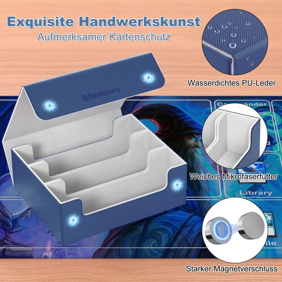 Mlikero Sammelkarten-Aufbewahrungsbox für 1800+ Karten, Magnetische Deck-Box passend für MTG und Sports Karten, Premium Commander Deck Box mit 10 kompatiblen Kartenteilern (Blau)