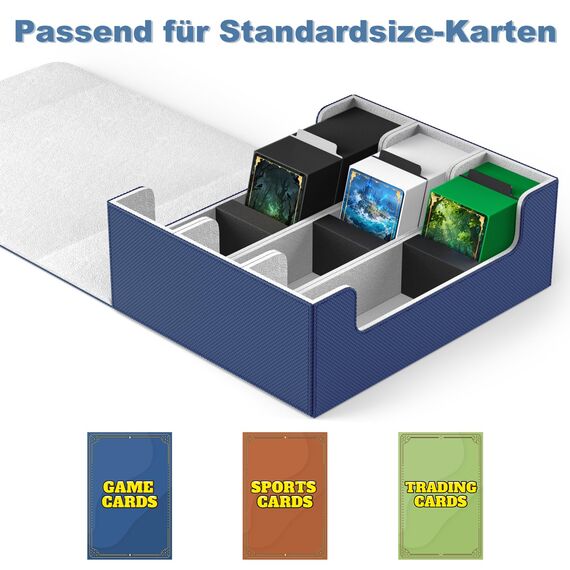 Mlikero Sammelkarten-Aufbewahrungsbox für 1800+ Karten, Magnetische Deck-Box passend für MTG und Sports Karten, Premium Commander Deck Box mit 10 kompatiblen Kartenteilern (Blau)