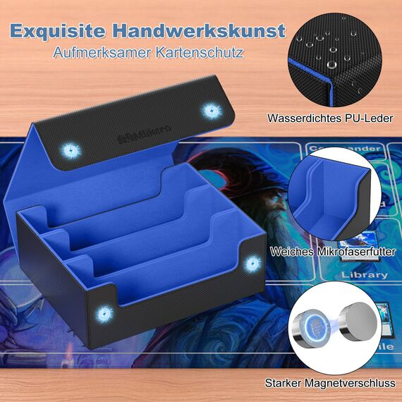 Mlikero Sammelkarten-Aufbewahrungsbox für 1800+ Karten, Magnetische Karten Deck-Box passend für MTG und Sports Karten, Premium Commander Karten Deck-Box mit 10 kompatiblen Kartenteilern (Schwarz&Blau)