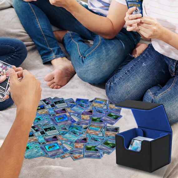 Tolesum Card Deck Box for MTG, Gathering Kartenbox für 100+ Karten, PU Leder Starkes Magnetic Sammelkarten Box Kompatibel Magic Commander TCG Karten (Horizontal-Schwarz und blau)