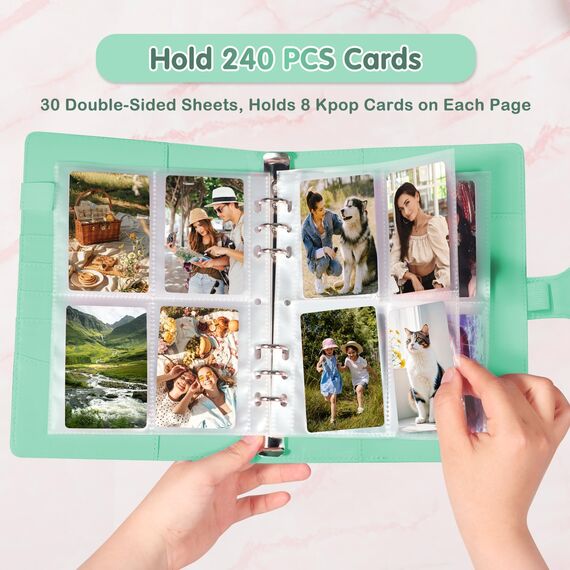 A5-Bindekarte Sammler mit 30 Pack 4-Pocket-Seiten,6 Ringbuch-Album mit 240 Kartenfächern, PU-Leder-Bindemittel mit magnetischem Schnallenverschluss zum Organisieren von Sammelkarten, K-Pop-Fotokarten