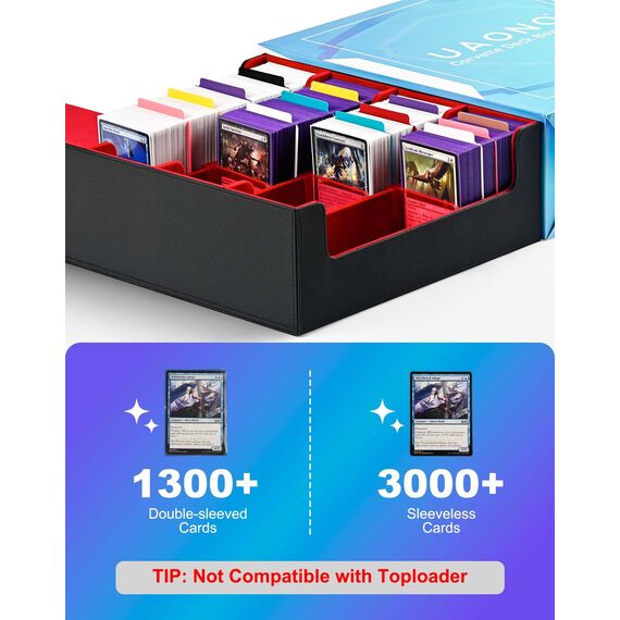 UAONO Kartenaufbewahrungsbox für Trading Cards, 2400+ MTG Commander Deck Box mit 24pcs bunten Teilern, Kartenetui passend für Magic TCG PTCG Spielkarten(schwarz&rot)