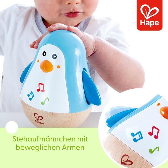 Hape Stehauf-Pinguin - Babyspielzeug aus Holz mit klingelnder Glocke, blau, Motorik- und Gleichgewichtsförderung, sensorisches Lernspielzeug für Babys ab 6 Monaten