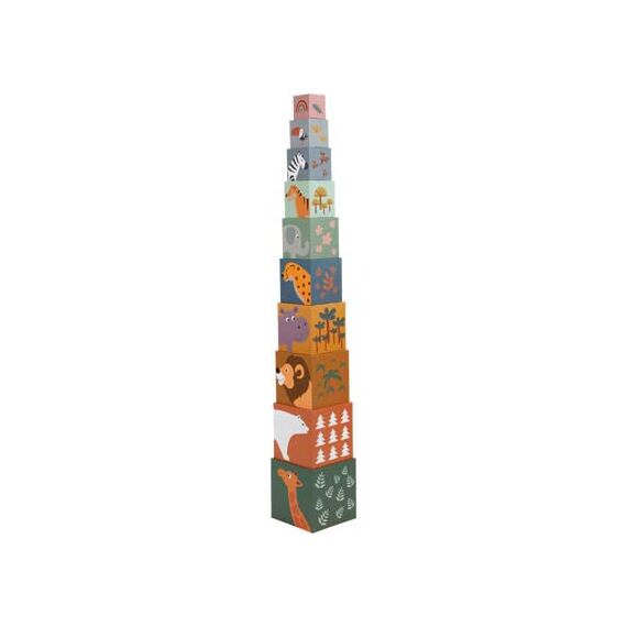 small foot Stapelwürfel "Safari", Motorikspielzeug, Sortierspiel zum Zählen lernen, für Kinder ab 12 Monaten, 11957
