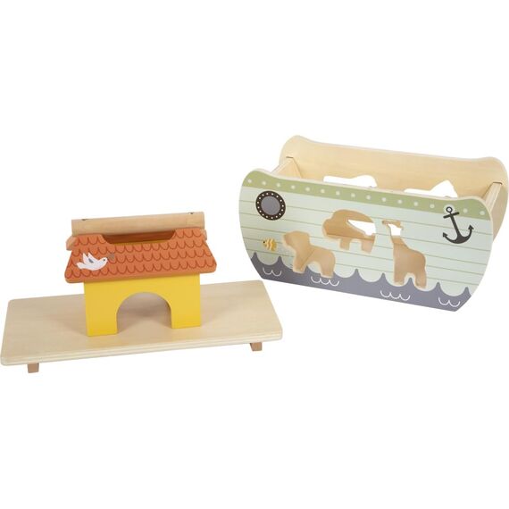small foot Steckspiel Arche Noah „Safari“, Motorikspielzeug aus Holz mit 15 Tierfiguren, Taufgeschenke für Mädchen und Jungen, für Kinder ab 12 Monaten, 12456