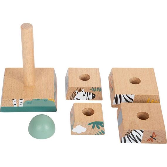small foot Stapelturm "Safari" aus Holz, Motorikspielzeug zum Stapeln mit Tier-Motiven, für Kinder ab 12 Monaten, 12320