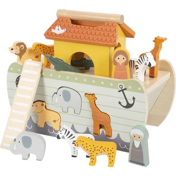 small foot Steckspiel Arche Noah „Safari“, Motorikspielzeug aus Holz mit 15 Tierfiguren, Taufgeschenke für Mädchen und Jungen, für Kinder ab 12 Monaten, 12456