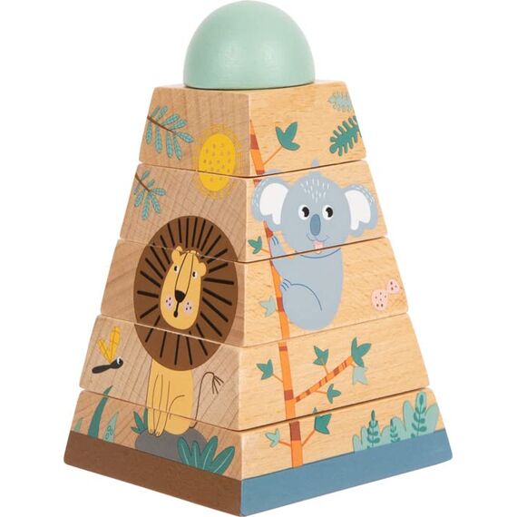 small foot Stapelturm "Safari" aus Holz, Motorikspielzeug zum Stapeln mit Tier-Motiven, für Kinder ab 12 Monaten, 12320
