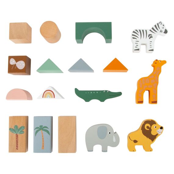 small foot Holzbausteine "Safari" 50-teiliges Set mit Tiermotiven in Aufbewahrungsbox, für Kinder ab 12 Monaten, 11699, Mehrfarbig/Meereswellen (Ocean Tides)
