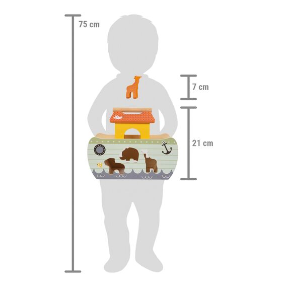 small foot Steckspiel Arche Noah „Safari“, Motorikspielzeug aus Holz mit 15 Tierfiguren, Taufgeschenke für Mädchen und Jungen, für Kinder ab 12 Monaten, 12456