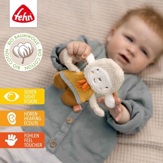 Fehn Knister Schaf fehnNATUR - Activity Baby Raschel Spielzeug zum Greifen und Spielen - Activity-Rascheltier Babyspielzeug - Motorikspielzeug & Knisterspielzeug für Babys und Kleinkinder