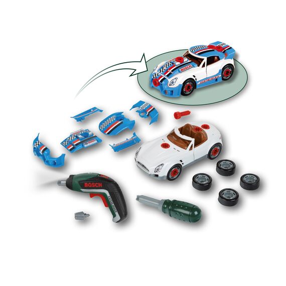 Theo Klein 8630 Bosch Car Tuning-Set | Zerlegbares Auto mit Tuning Zubehör | Mit batteriebetriebenem Akkuschrauber | Verpackungsmaße: 30cmx6,5cmx25cm Motorikspielzeug|Spielzeug für Kinder ab 3 Jahren