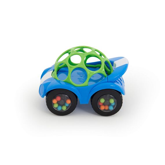 Bright Starts, Oball, Spielzeugauto mit Rassel, Motorikspielzeug für Babys und Kleinkinder ab 3 Monaten, 1 Stück, Zufälliger Farbe blau oder rot