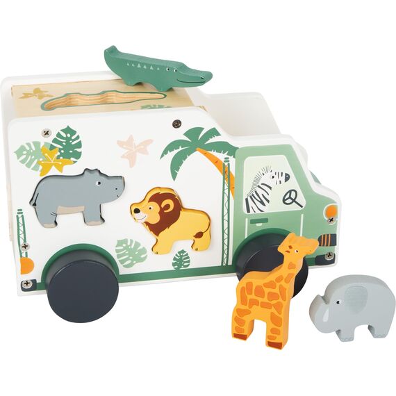 small foot Steckspiel Spielauto "Safari" Motorikspielzeug aus Holz mit 5 Steckfiguren, ab 1 Jahr, 11700