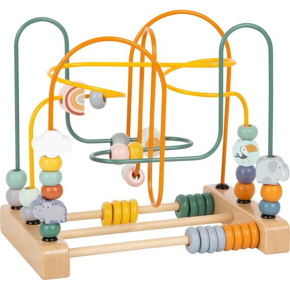 small foot Motorikschleife "Safari" aus Holz, Motorikspielzeug für Kinder, mit 3 Metallschleifen, ab 12 Monaten, 11956