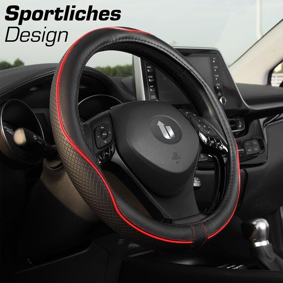 Upgrade4cars Lenkradbezug Rot Schwarz in Leder-Optik | Lenkradhülle Universal 37-38 cm für Sommer & Winter | Autozubehör Innenraum Geschenk-Ideen | Geschenke für Frauen und Männer