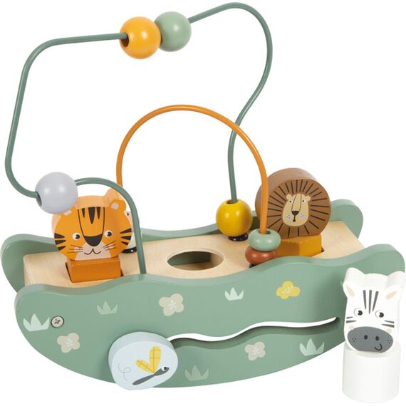 small foot Motorikschleife mit Wippe „Safari“, Holzspielzeug mit vielfältigen Spielfunktionen, ab 12 Monaten, 12459