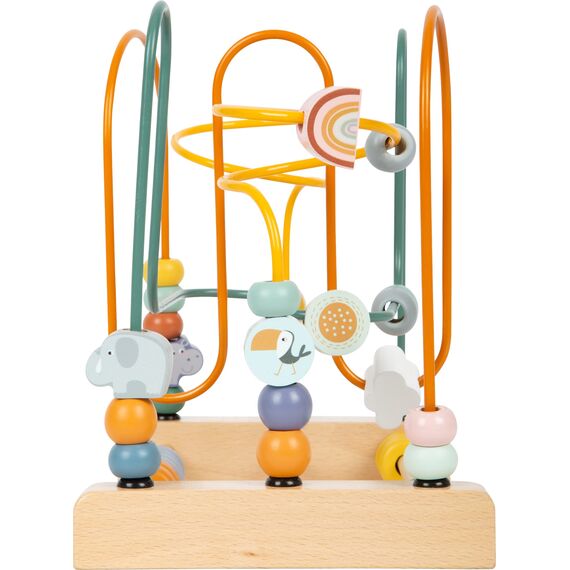 small foot Motorikschleife "Safari" aus Holz, Motorikspielzeug für Kinder, mit 3 Metallschleifen, ab 12 Monaten, 11956