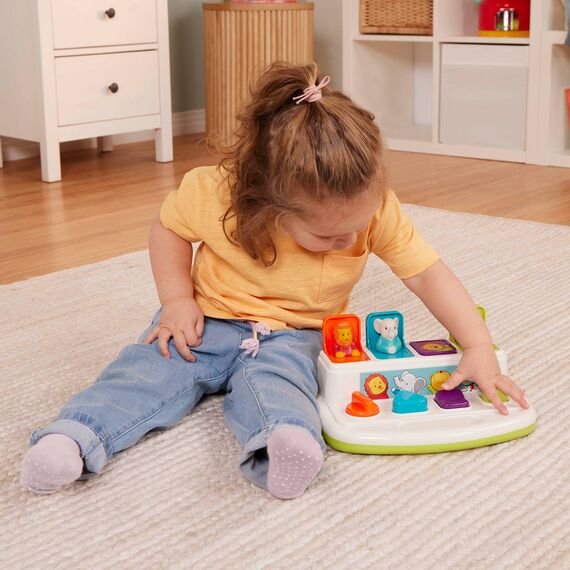 Battat - Pop-Up-Kameraden - Ursache-Wirkung-Spielzeug - 4 Pop-Up-Tiere - Entwicklungsförderndes Spielzeug mit Knöpfen und Farben - Für Kleinkinder, Kinder, Babies - 18 Monate +