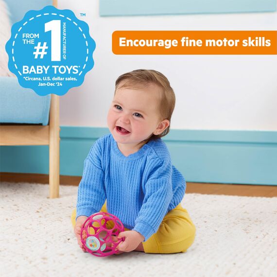Bright Starts, Oball Rattle, Pink - Flexibles und leicht Greifbares Design, für Kinder Jeden Alters