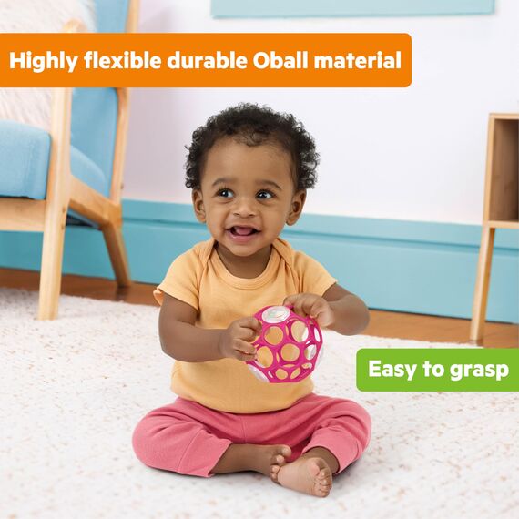 Bright Starts, Oball Rattle, Pink - Flexibles und leicht Greifbares Design, für Kinder Jeden Alters