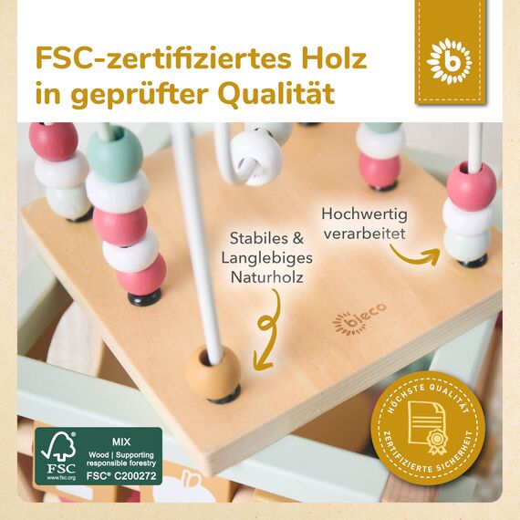 Bieco Motorikwürfel Berry XXL nachhaltiges Holz FSC® | Spielwürfel Baby | Motorikwürfel ab 1 Jahr Activity Würfel Activity Center Montessori