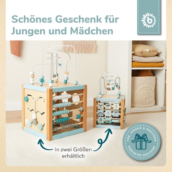 Bieco Motorikwürfel XXL Scandi-Chic | Motorikspielzeug ab 1 Jahr | Activity Center Baby Spielzeug 1 Jahr | Holz motorikschleife ab 1 Jahr Baby