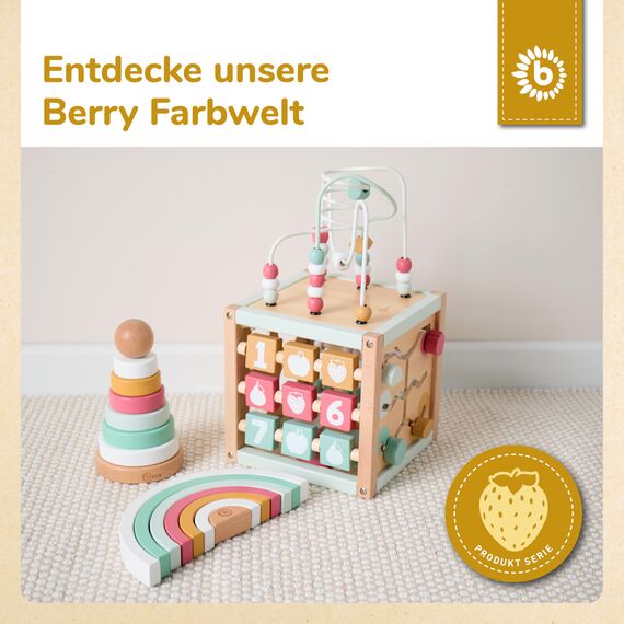 Bieco Motorikwürfel Berry nachhaltiges Holz FSC® | Spielwürfel Baby | Baby Activity Center Montessori Holzspielzeug ab 1 Jahr