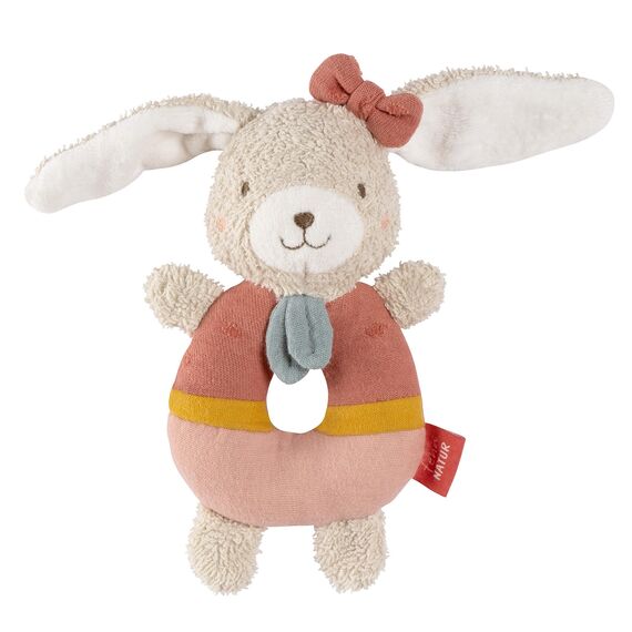 Fehn Baby Ring Greifling Hase – Kuscheltier aus Baumwolle – Babyspielzeug mit Rassel zum spielerischen Lernen – Greif Spielzeug für Babys und Kleinkinder ab 0+ Monaten